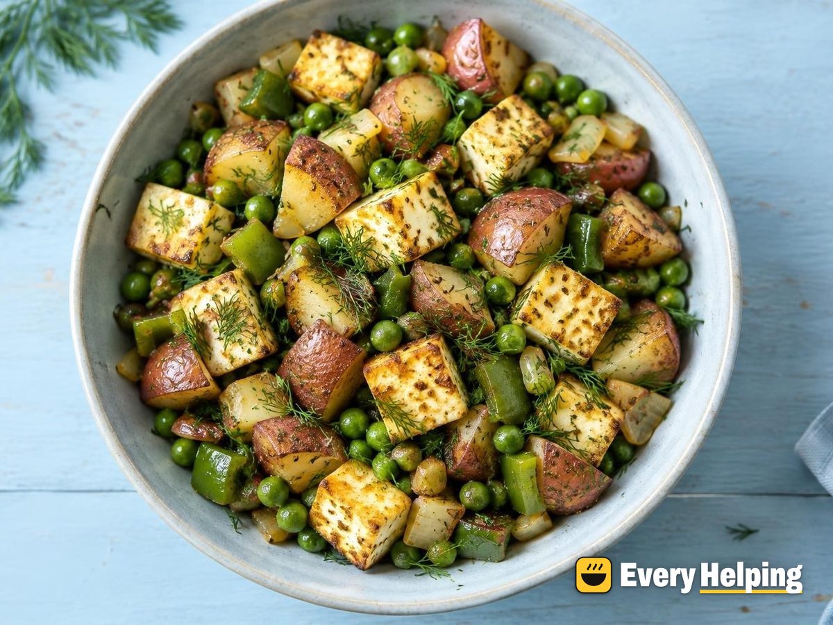Dill Paneer Cubes with Potatoes and Peas