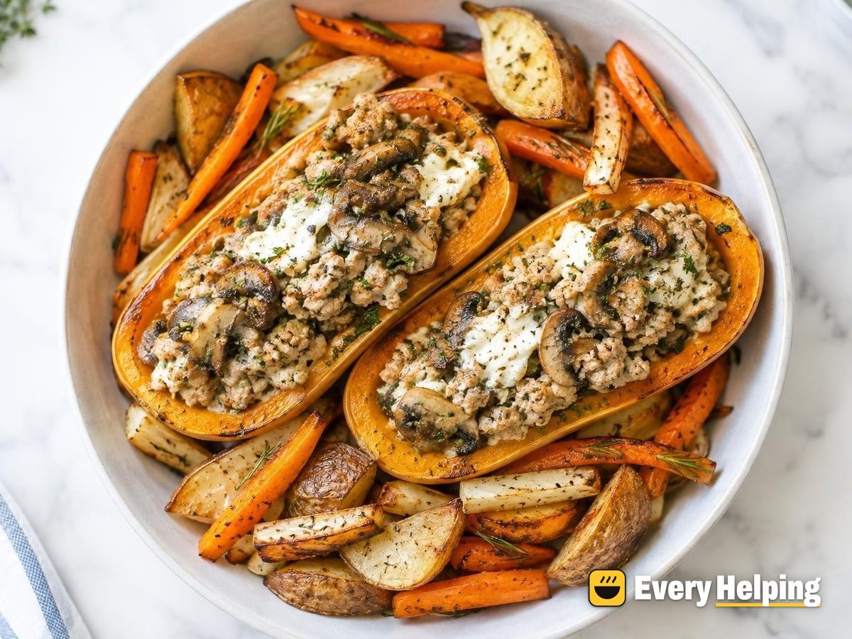 Garlic Herb Chicken-Stuffed Butternut Squash Boats