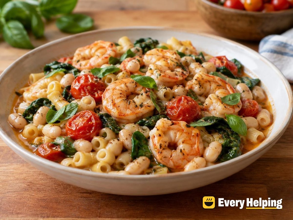 One-Pot Smoky Garlic Shrimp Pasta with White Beans