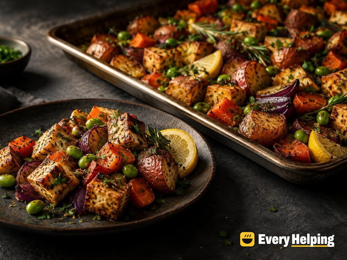 Garlic Herb Roasted Tofu with Potatoes and Carrots