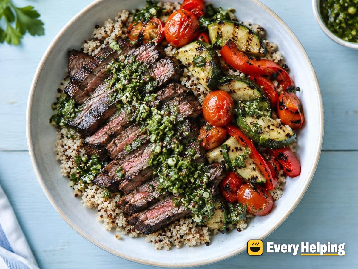 Grilled Flank Steak Quinoa Bowls with Chimichurri