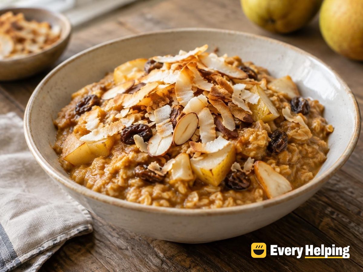 Slow-Cooker Pumpkin Pear Oatmeal with Toasted Coconut