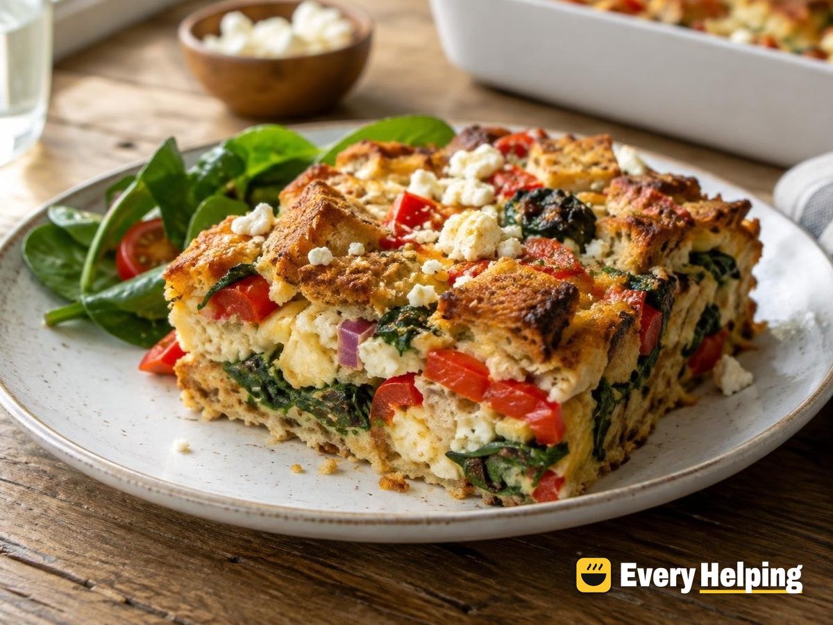 Spinach, Red Pepper and Feta Strata