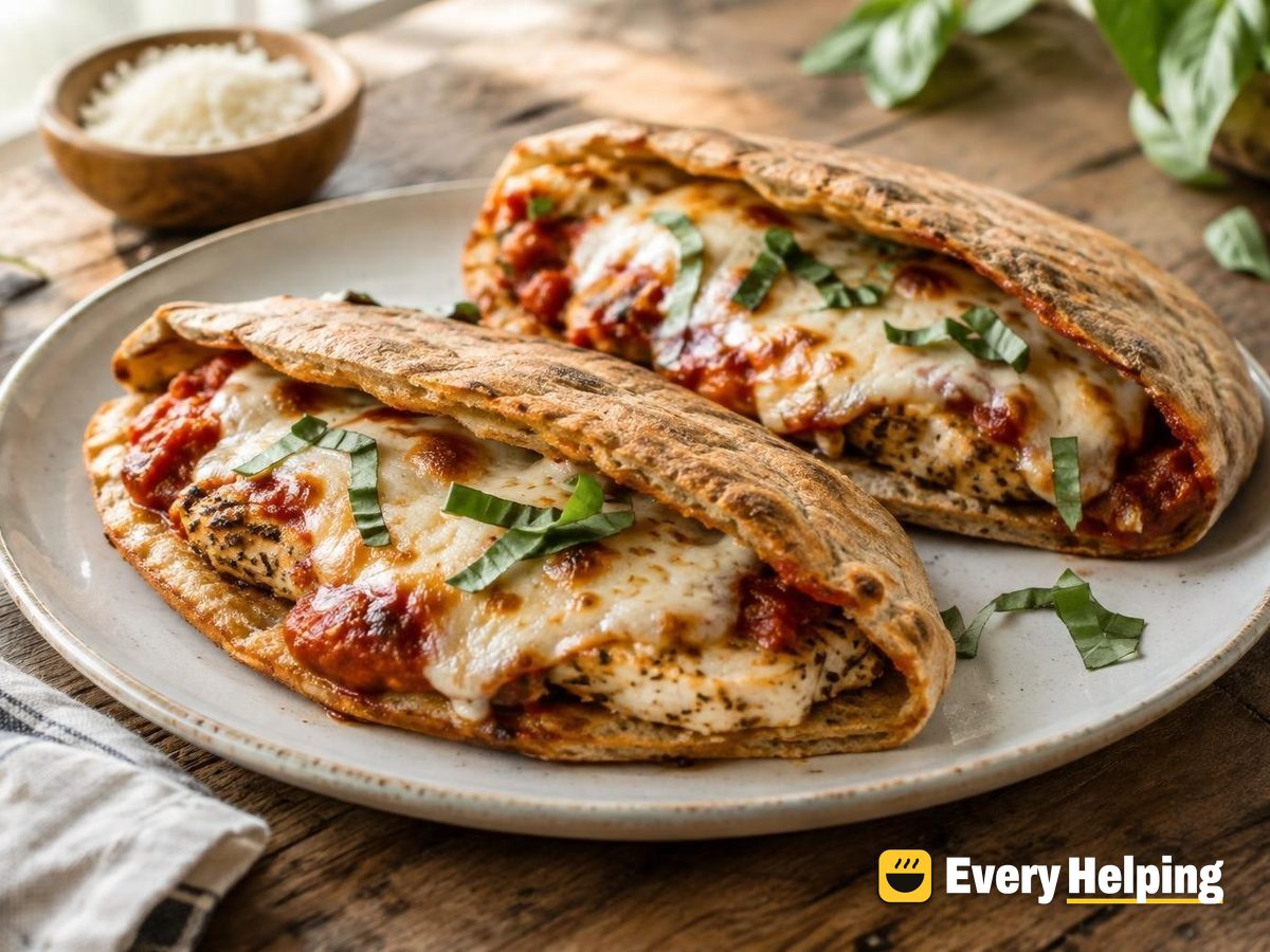 Chicken Parmesan Pita Melts with Basil