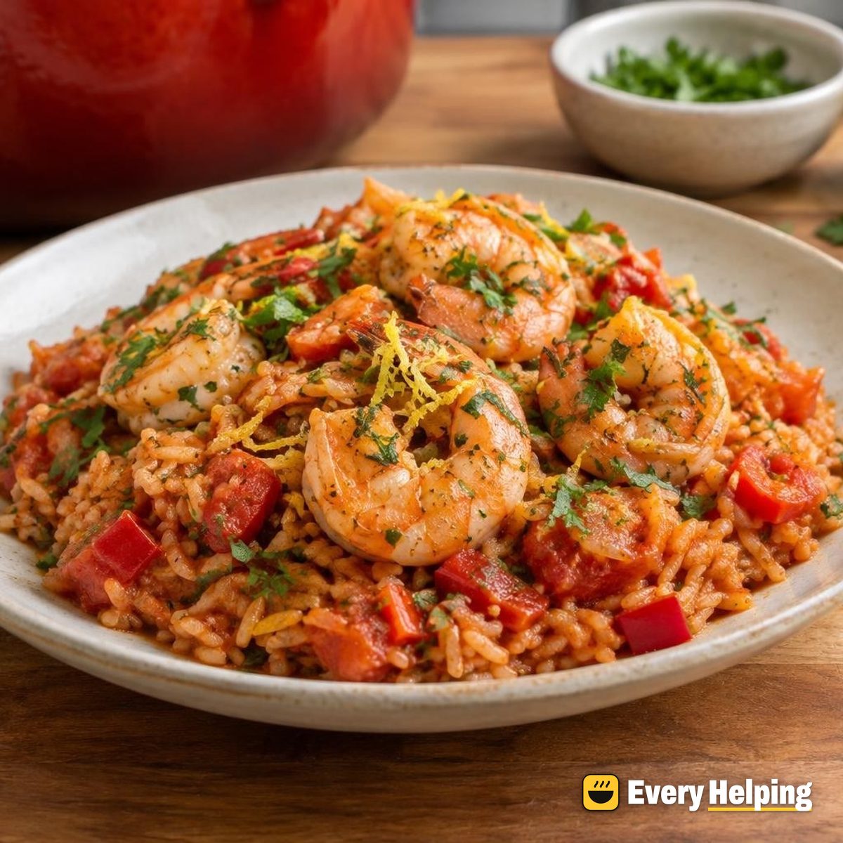 Garlicky Shrimp Tomato Rice with Parsley