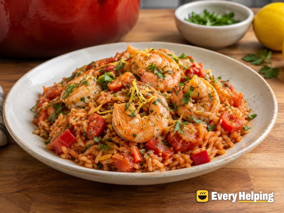 Garlicky Shrimp Tomato Rice with Parsley