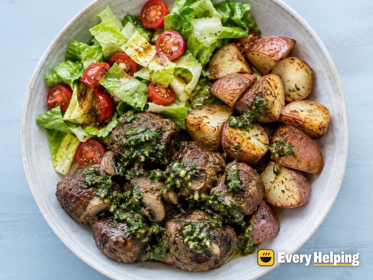 Beef and Mushroom Meatballs with Chimichurri