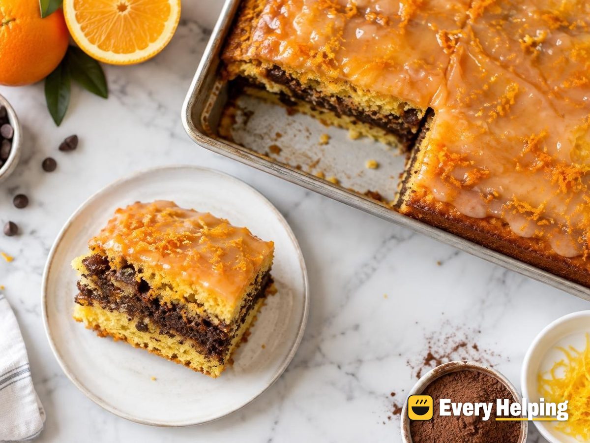 Orange Sheet Cake with Cocoa Swirl Filling