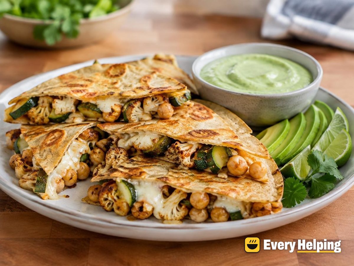 Roasted Cauliflower Zucchini Quesadillas, Avocado Crema