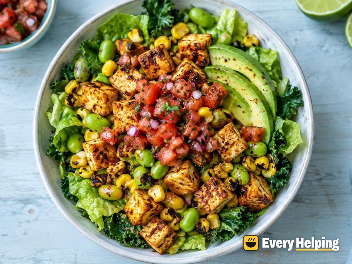 Chili-Lime Crispy Tofu Salad Bowls with Salsa