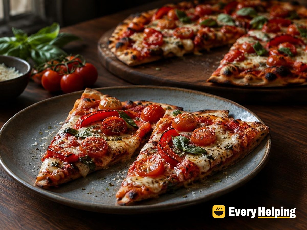 Roasted Red Pepper Cherry Tomato Thin-Crust Pizzas