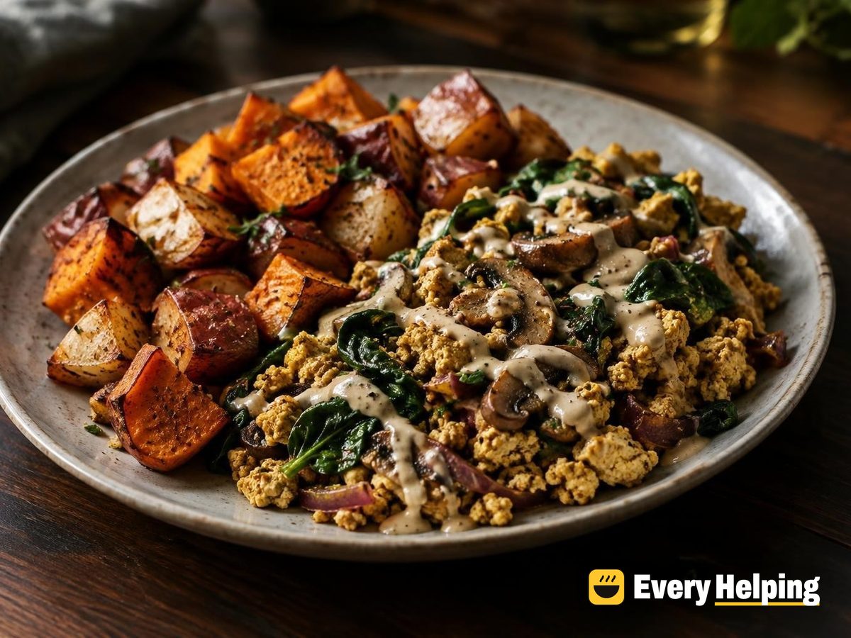 Smoky Tahini Tofu Scramble with Sweet Potatoes