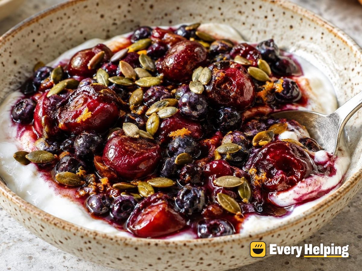 Cherry-Blueberry Cinnamon Compote over Yogurt