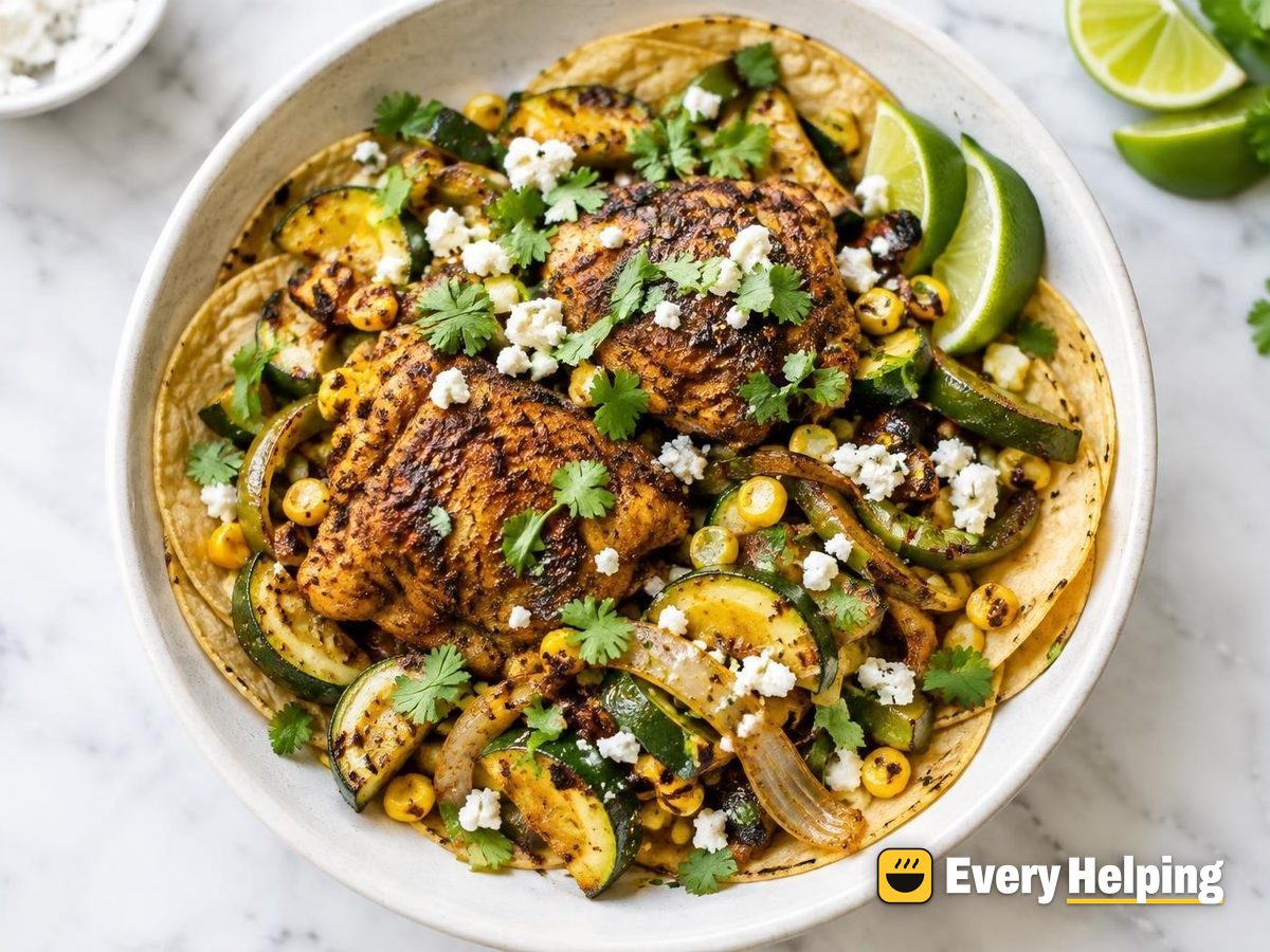 Cumin-Coriander Sheet Pan Chicken Thighs with Calabacitas