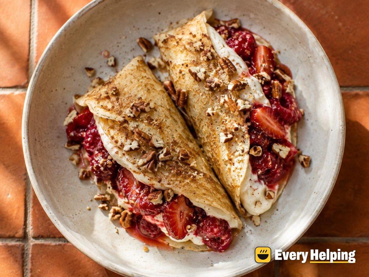 Cardamom Crêpes with Warm Strawberry-Raspberry Filling