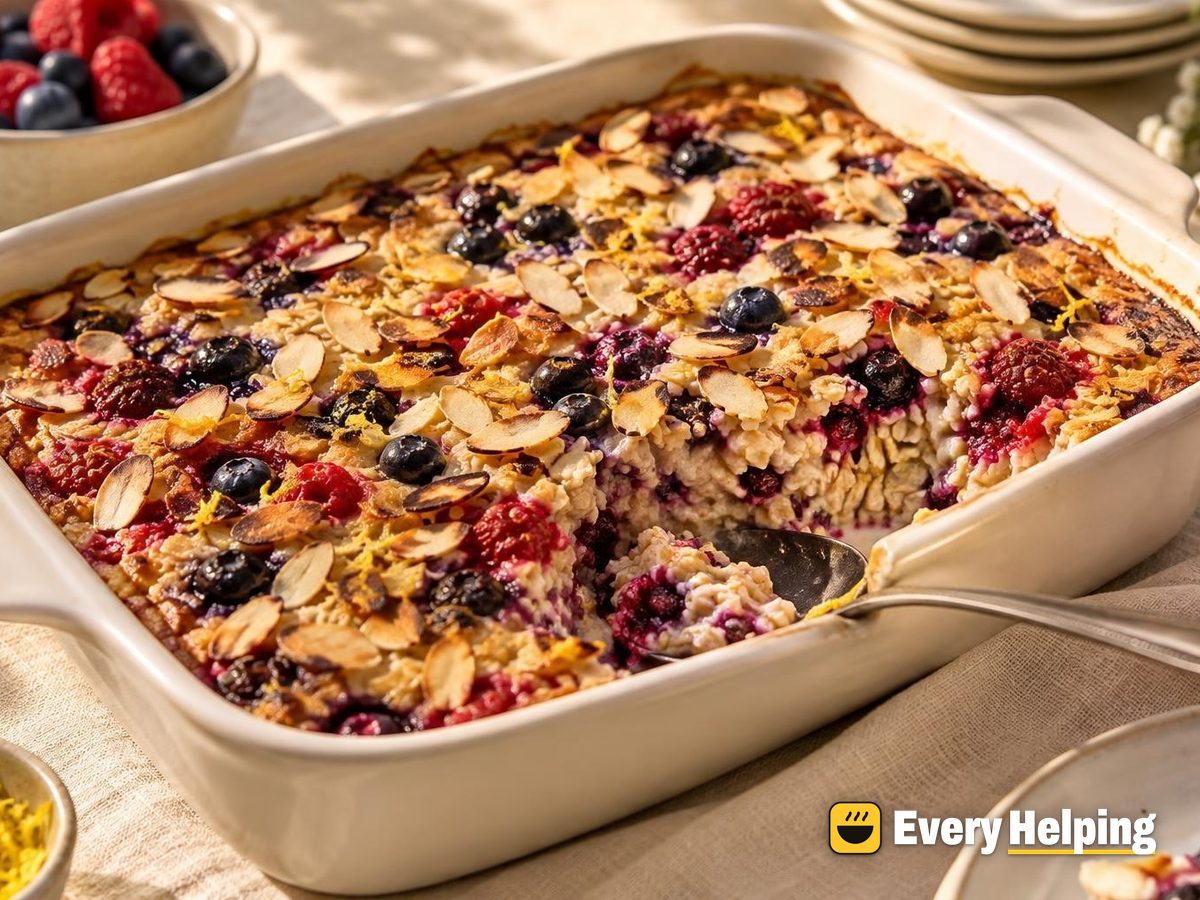 Lemon Berry Baked Oatmeal with Almonds
