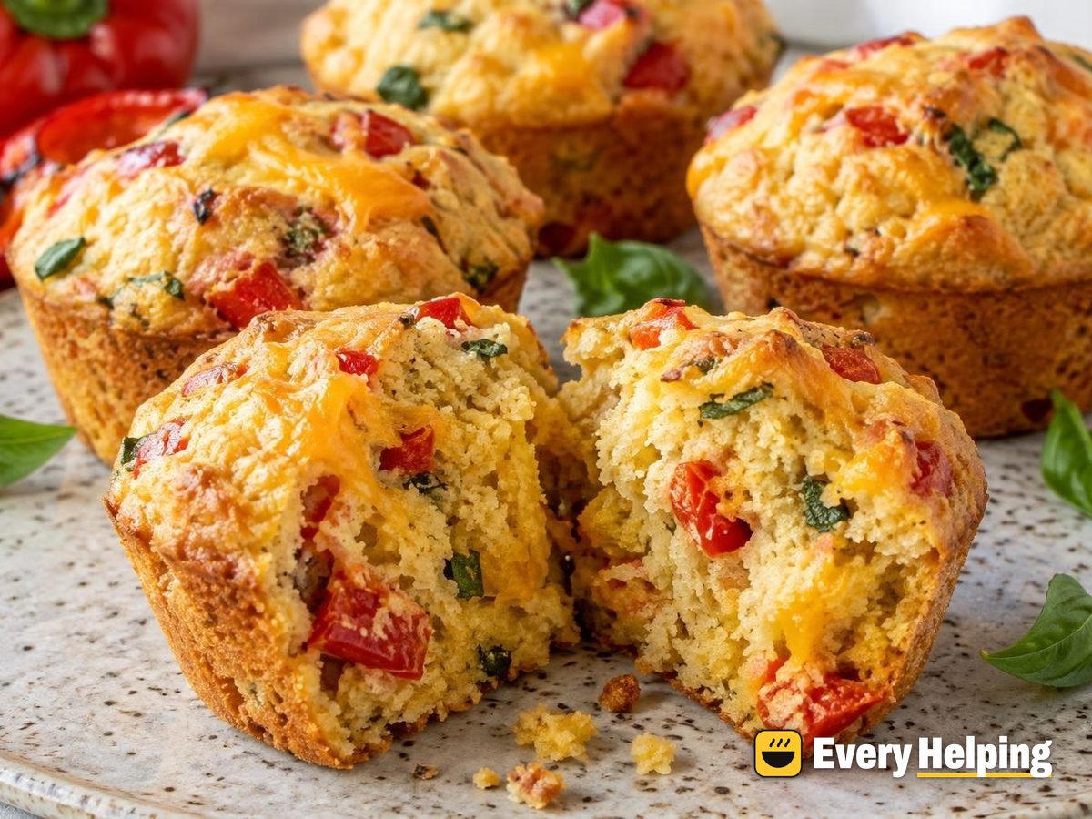 Roasted Pepper Cheddar Cornmeal Muffins