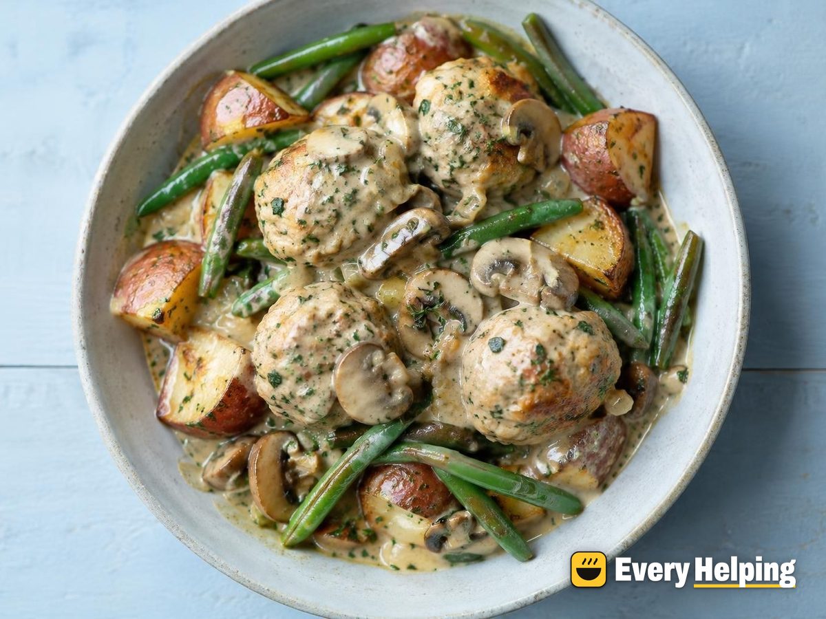 Herbed Chicken Meatballs with Mushroom Gravy