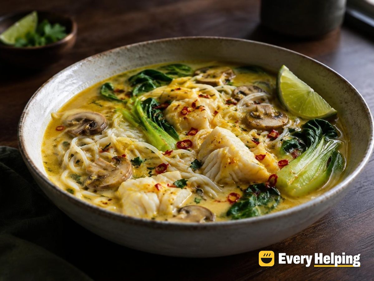Turmeric Coconut Cod Soup with Mushrooms