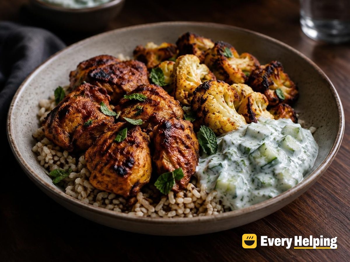 Tandoori Chicken Brown Rice Bowls with Raita