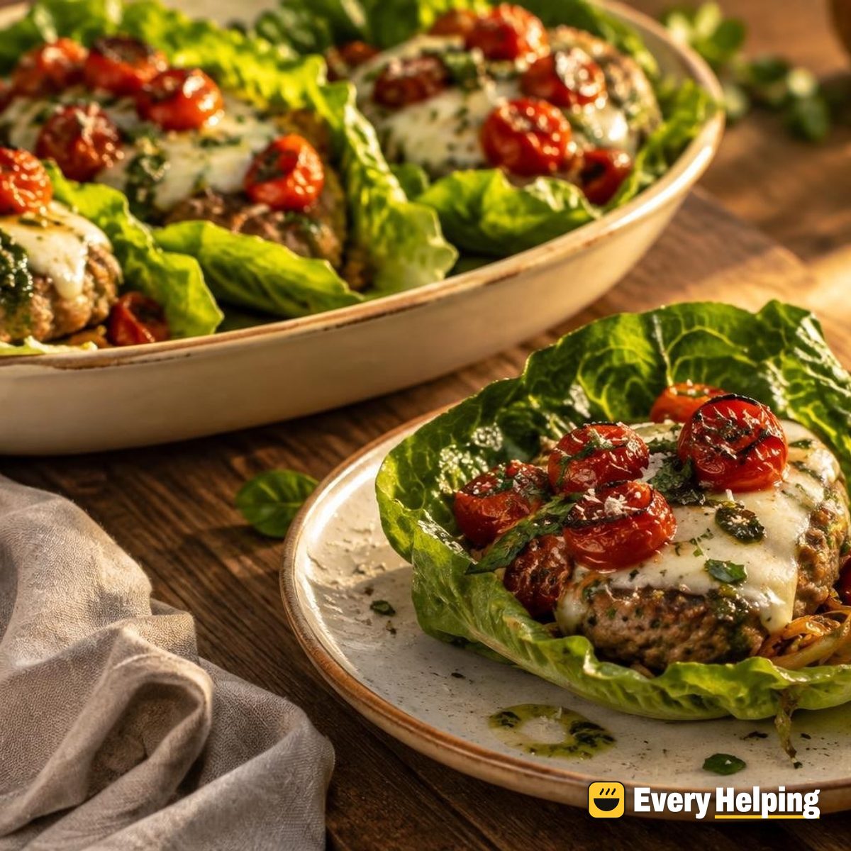 Turkey Basil Patty Melts in Lettuce