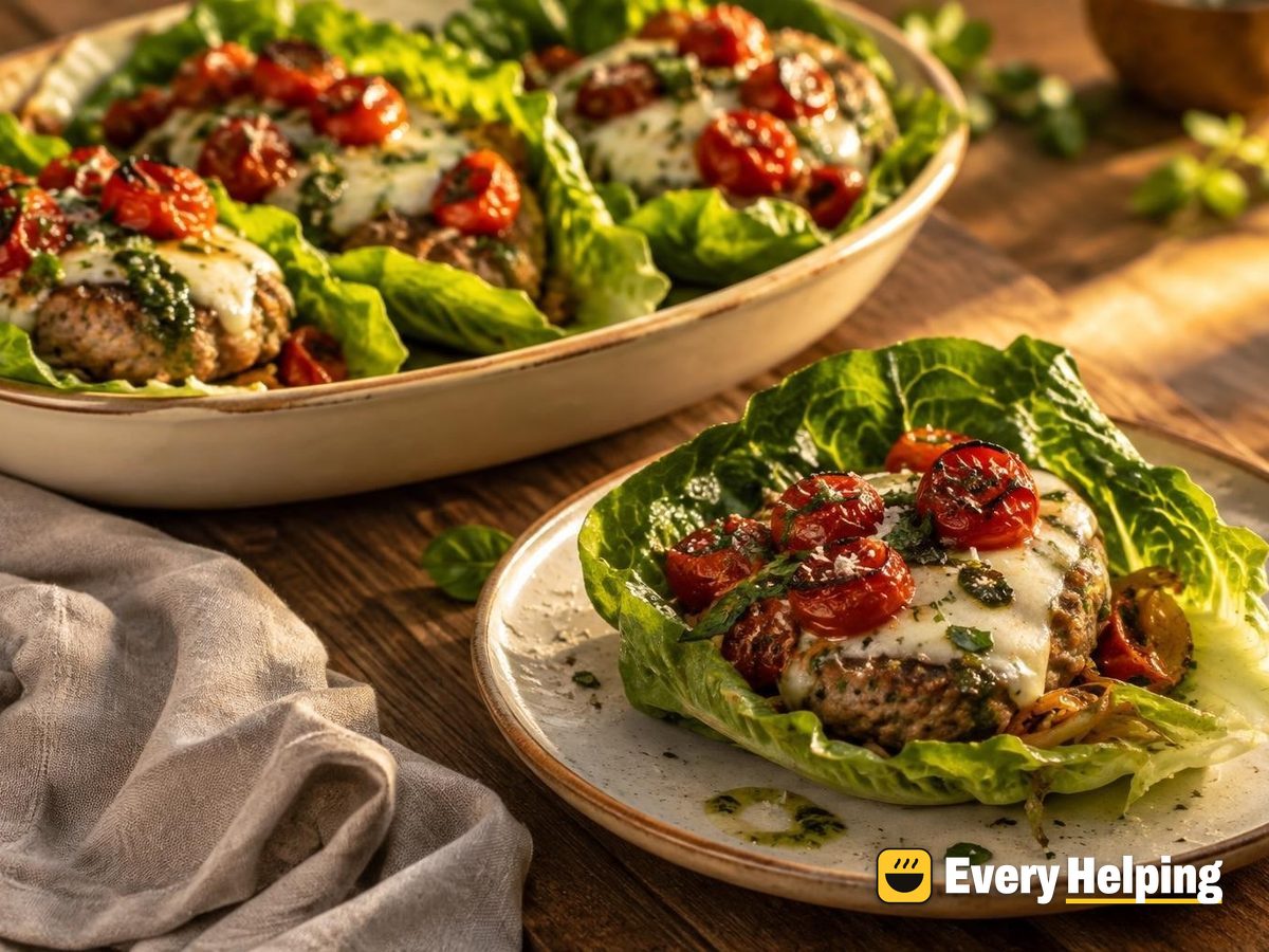 Turkey Basil Patty Melts in Lettuce