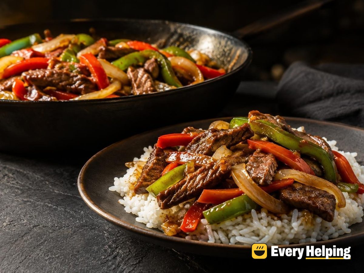 Ginger Garlic Beef with Peppers and Rice