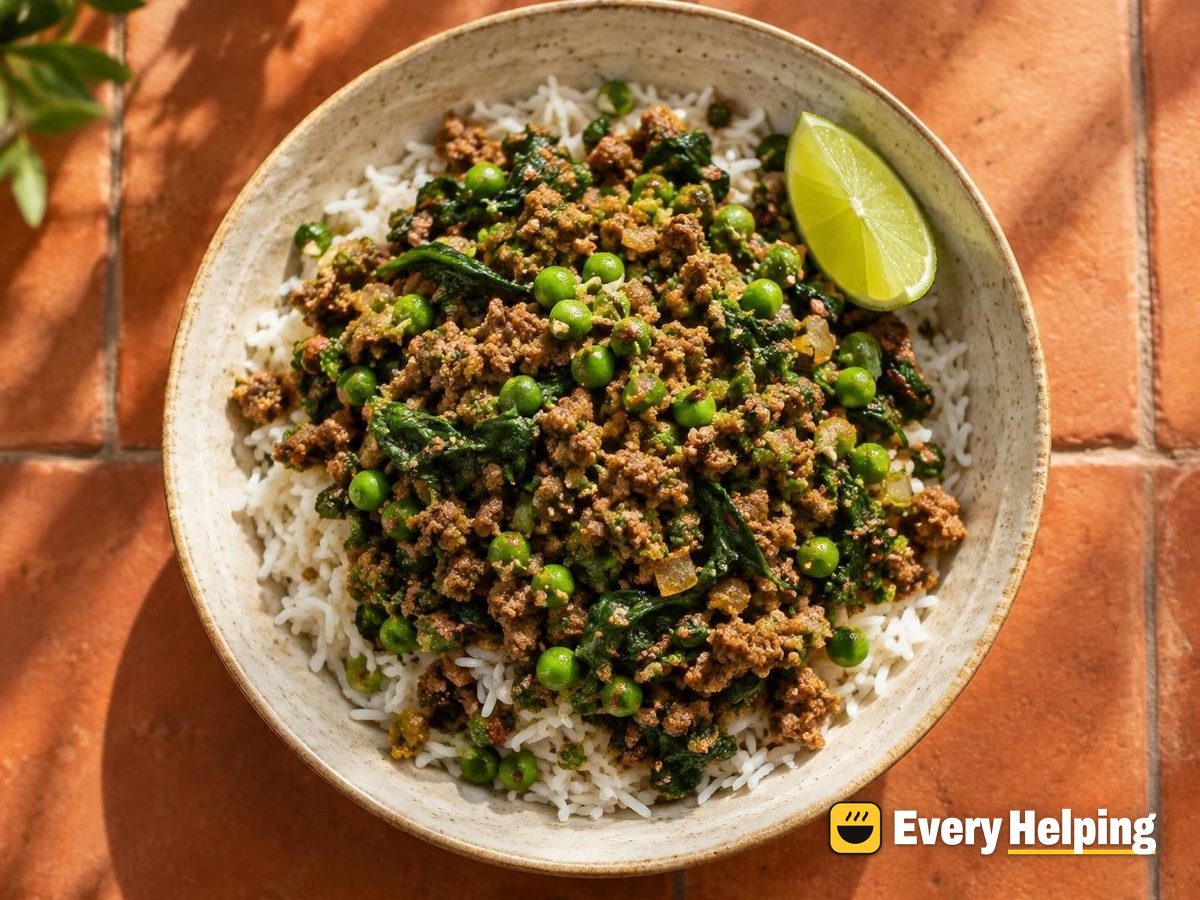 Dry-Spiced Beef Keema with Spinach and Peas