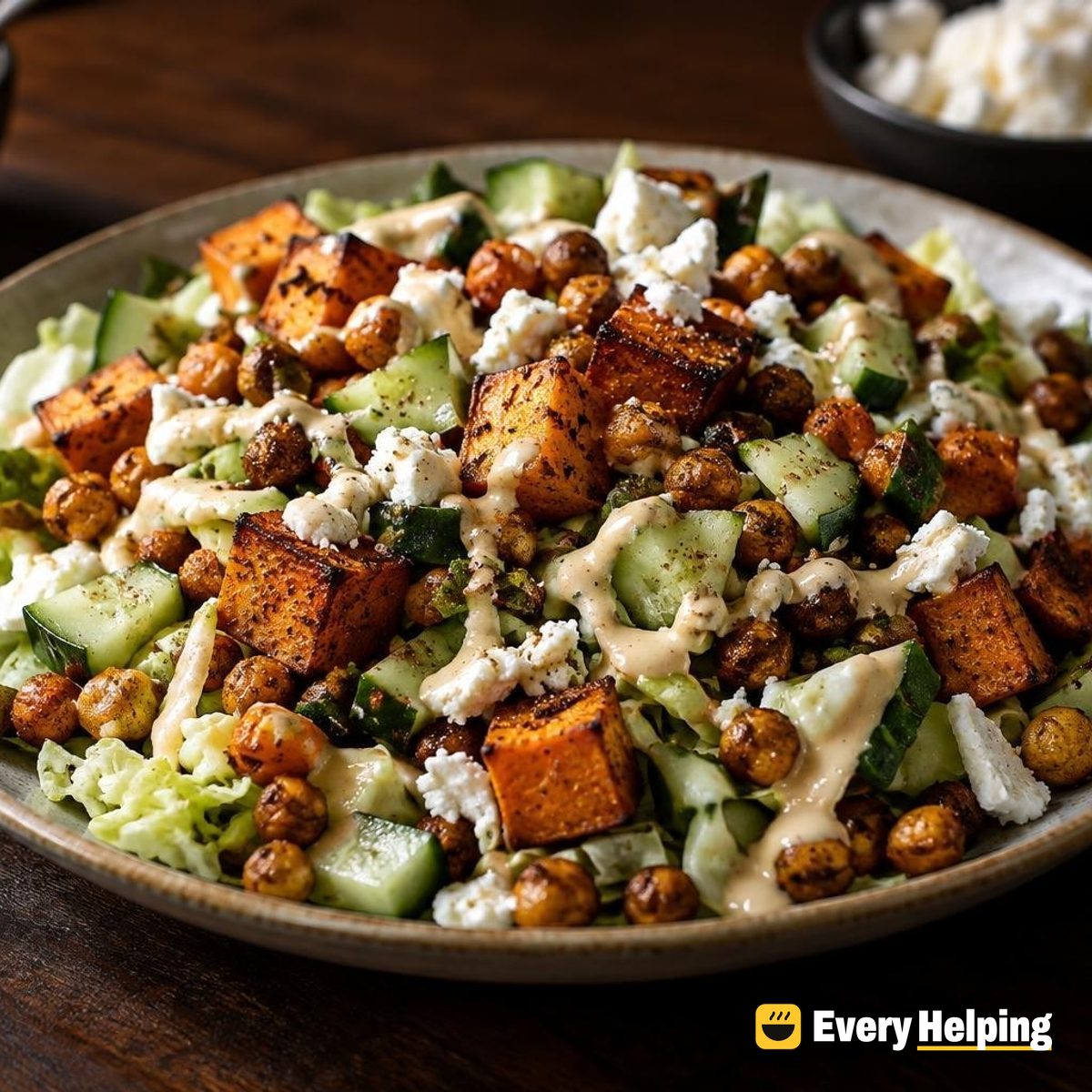 Roasted Sweet Potato Chickpea Chopped Cabbage Salad