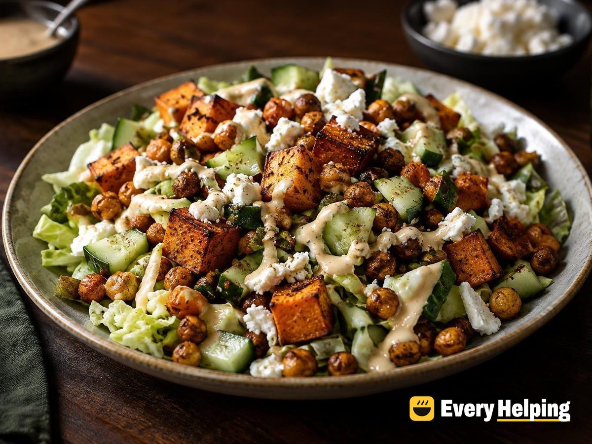 Roasted Sweet Potato Chickpea Chopped Cabbage Salad
