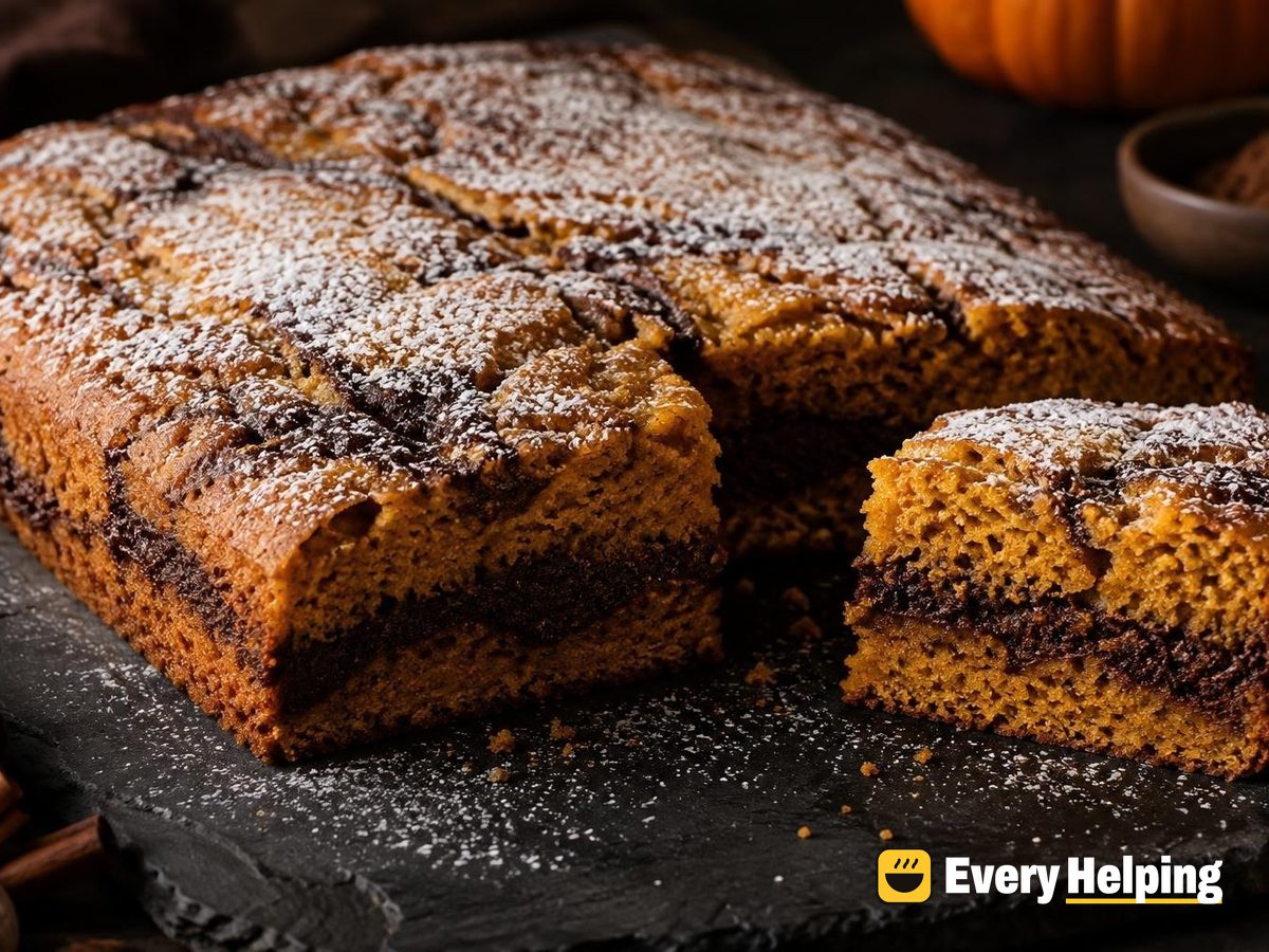 Spiced Pumpkin Sheet Cake with Cocoa Ribbon