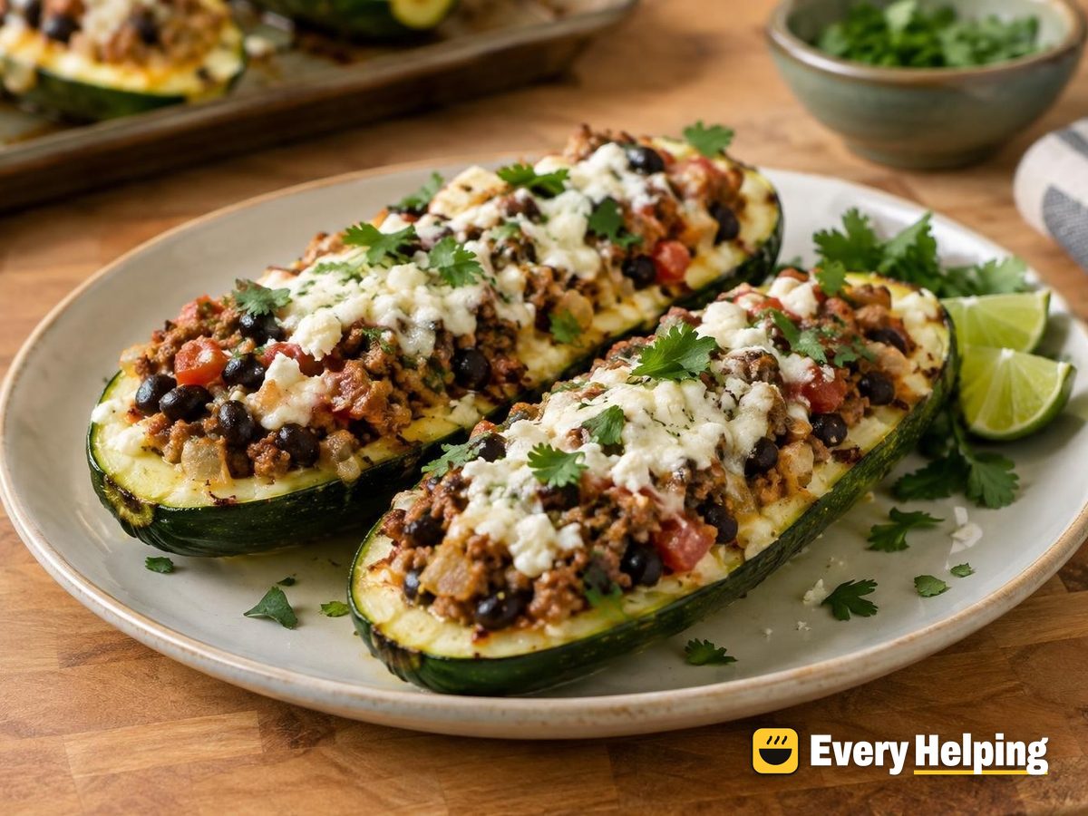 Garlic-Cilantro Pork Stuffed Zucchini Boats