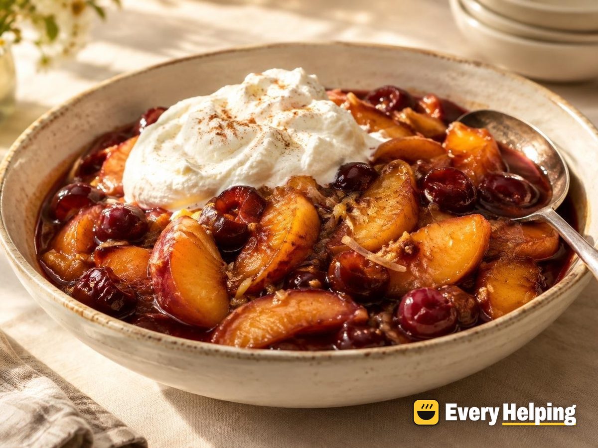 Brown Sugar Ginger Peach Compote with Cherries