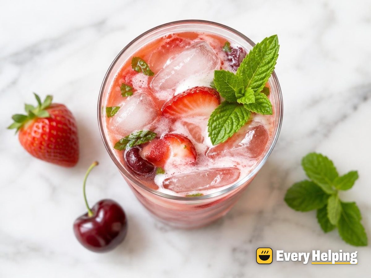Iced Strawberry-Cherry Mint Coconut Cooler