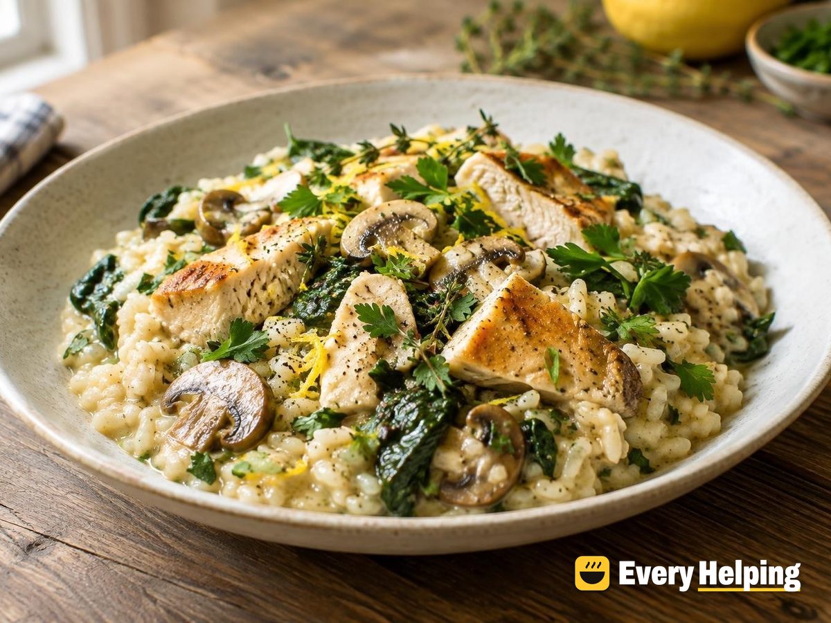 Lemon-Herb Chicken Risotto with Mushrooms and Spinach