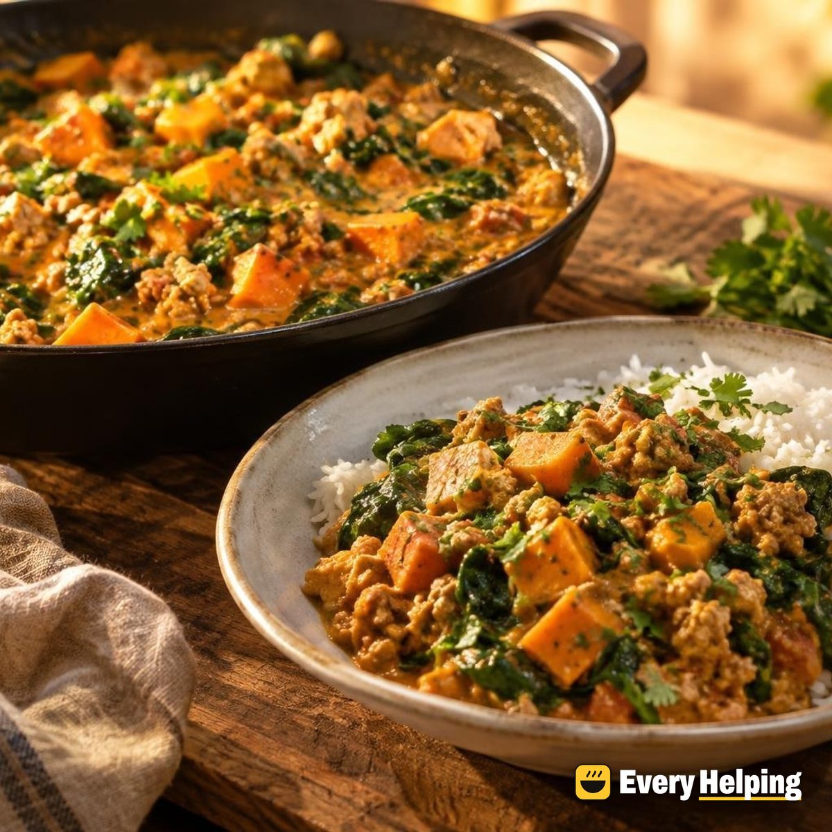 Turkey Keema Coconut Curry with Spinach