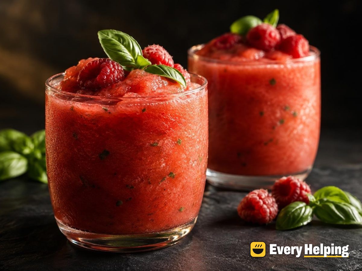 Frosty Lemon Basil Strawberry Slush