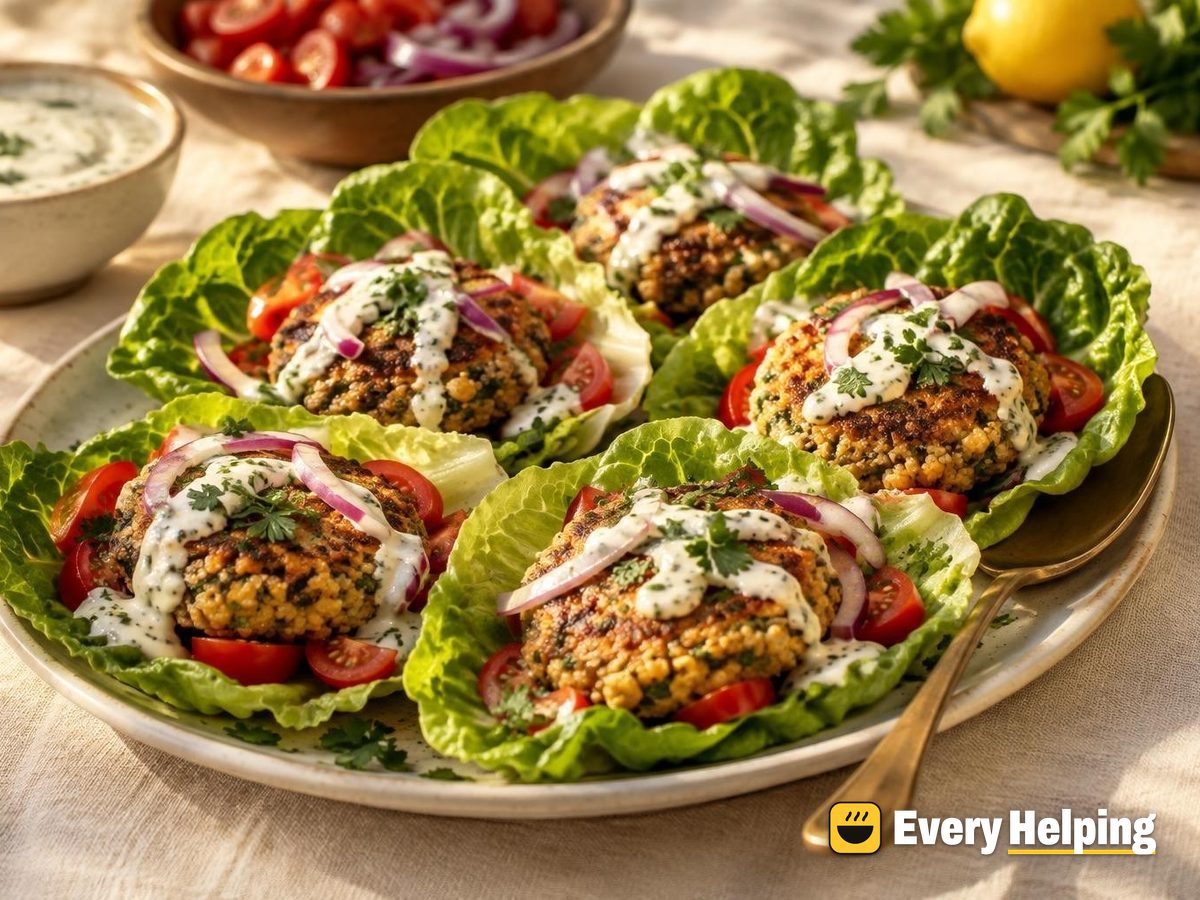 Lemony Chickpea Herb Burgers in Lettuce Cups