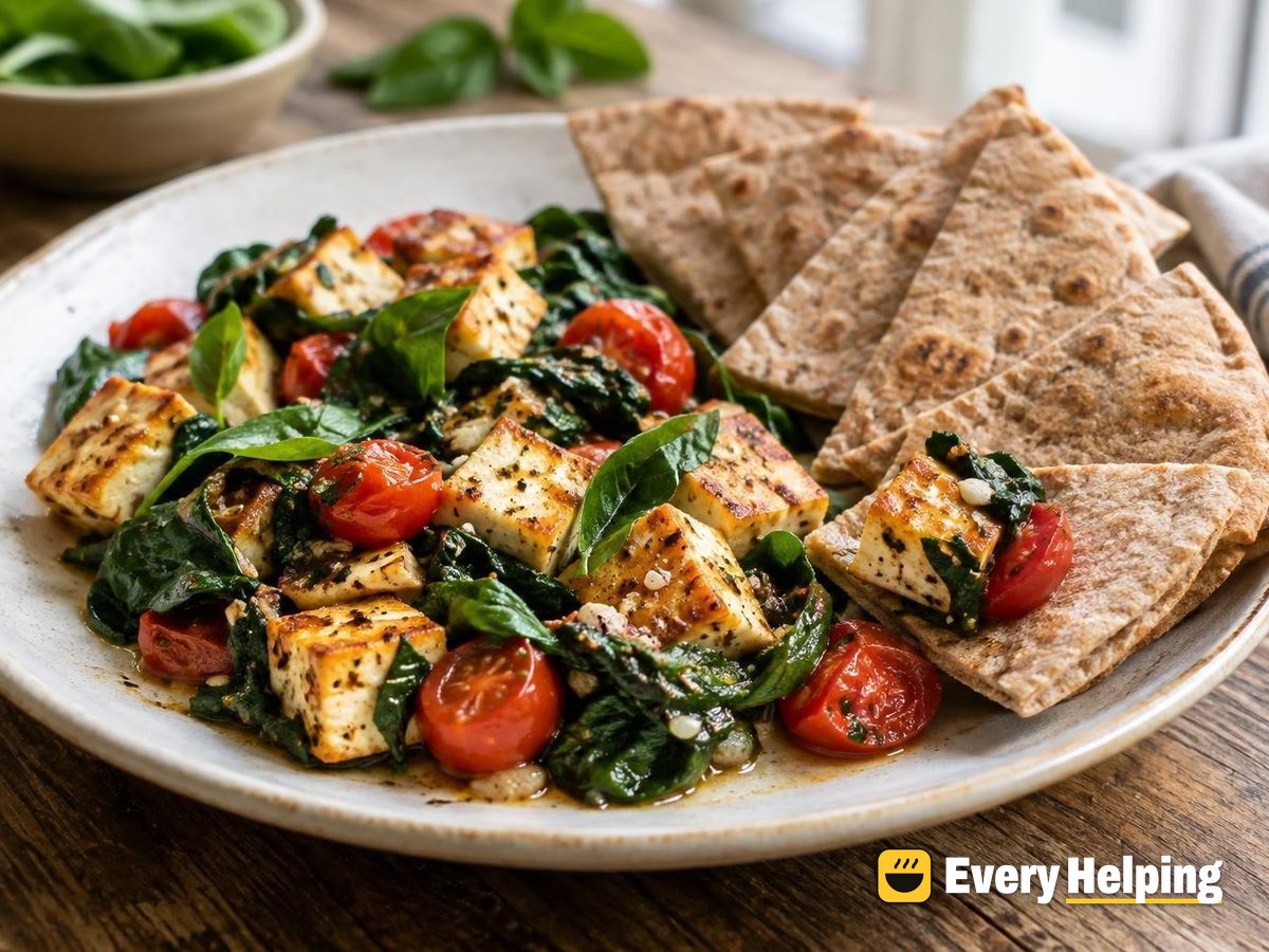 Garlic-Basil Paneer Pita Bites with Spinach