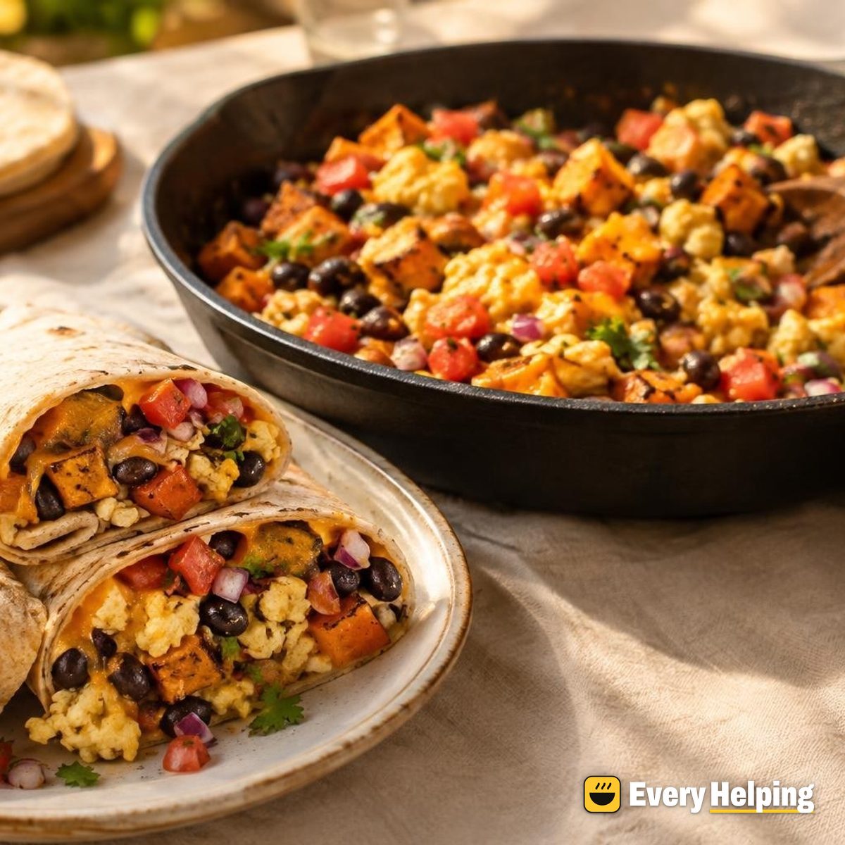 Black Bean, Egg and Sweet Potato Burritos