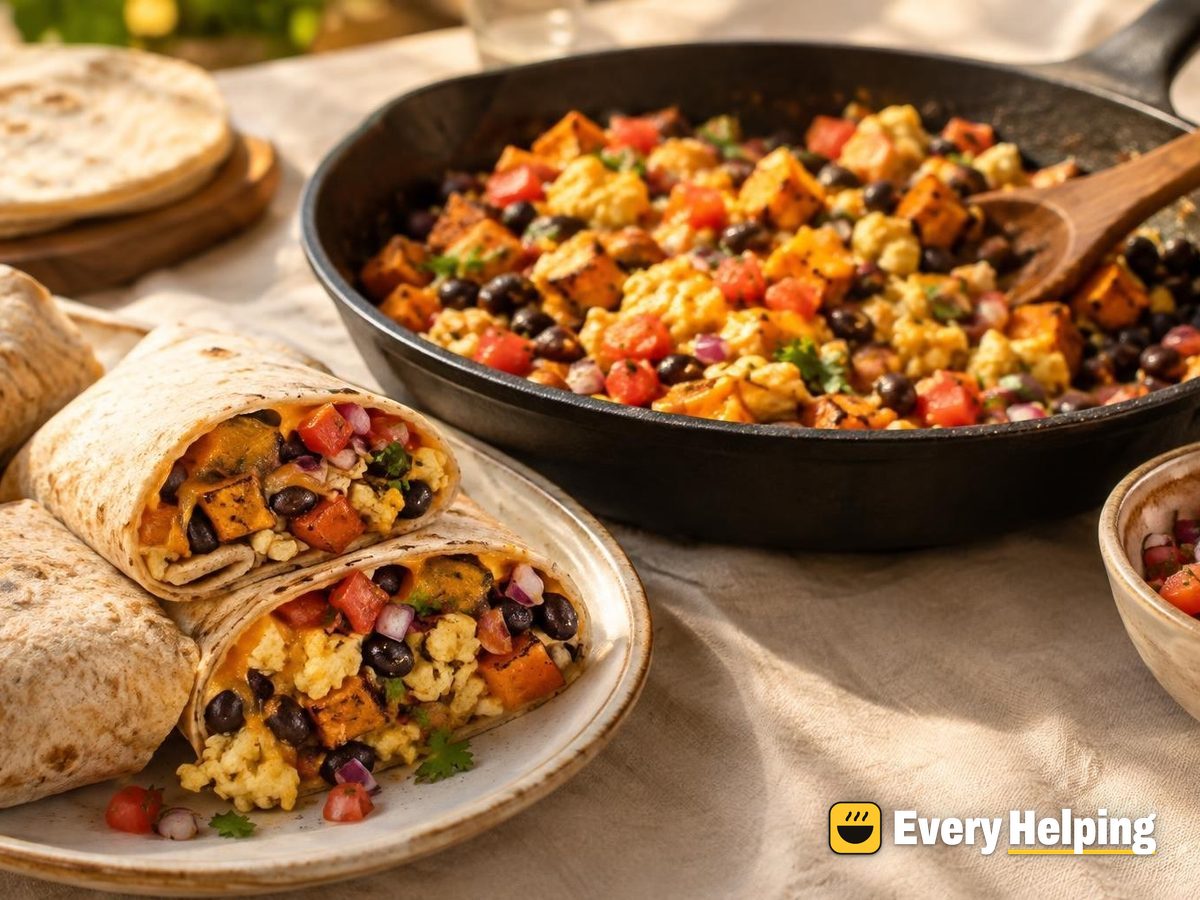 Black Bean, Egg and Sweet Potato Burritos