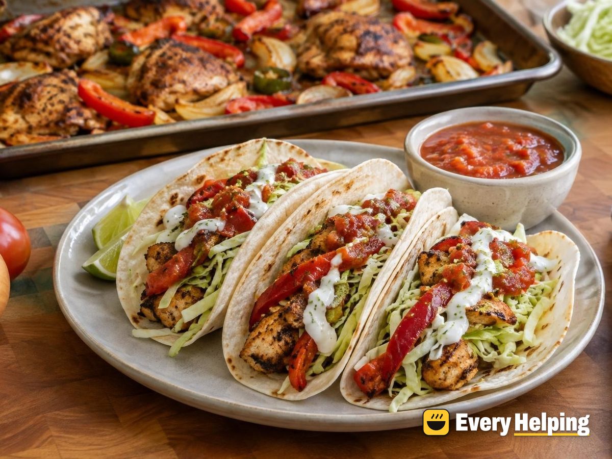 Sheet-Pan Cumin Chicken Tacos with Roasted Pepper Salsa