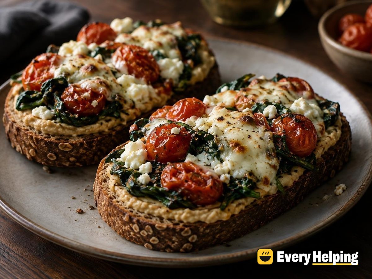 Feta Spinach Hummus Melts with Roasted Tomatoes