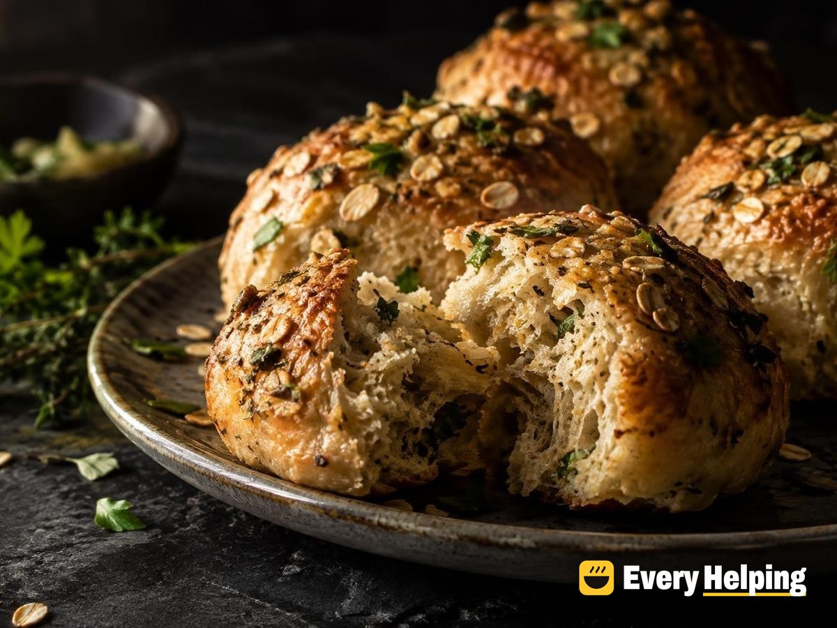 Garlic Herb Oat Porridge Spelt Dinner Rolls