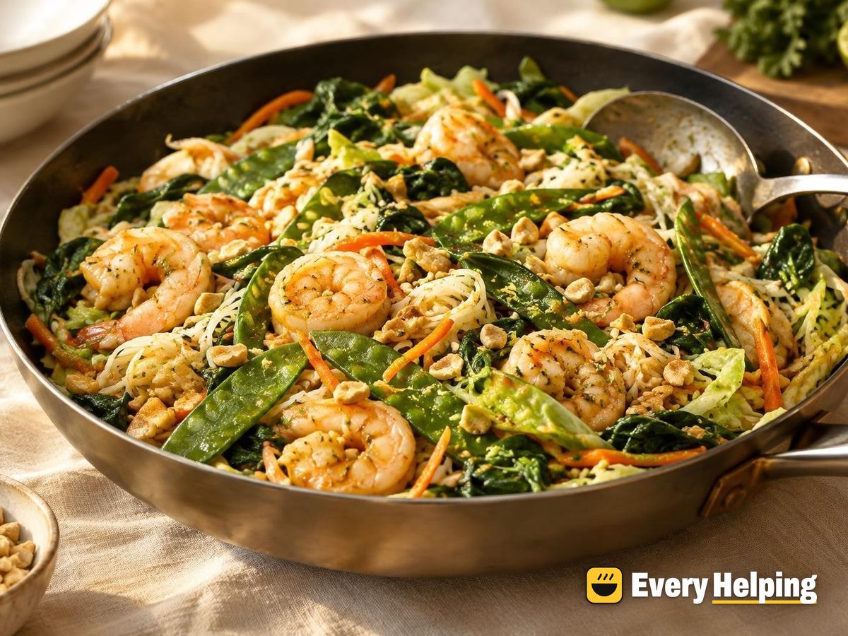 Lime Ginger Shrimp Noodles with Snow Peas
