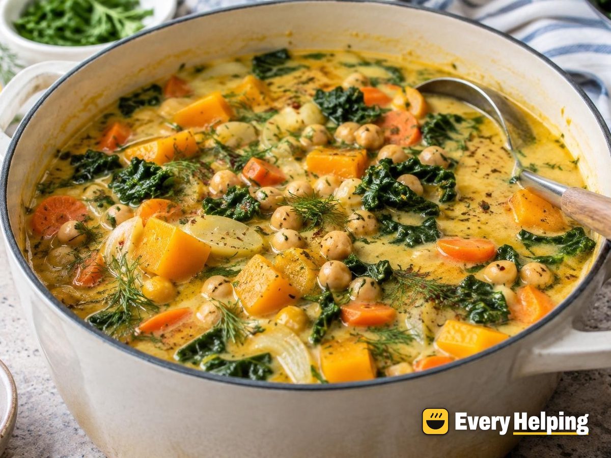 Coconut Chickpea Soup with Lemon and Herbs
