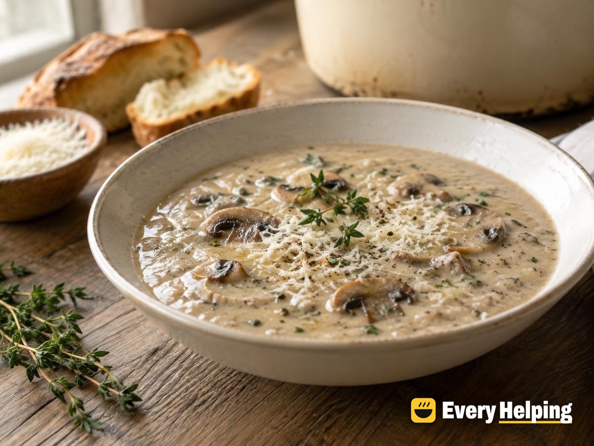 Creamy Mushroom and Cannellini Soup with Parmesan