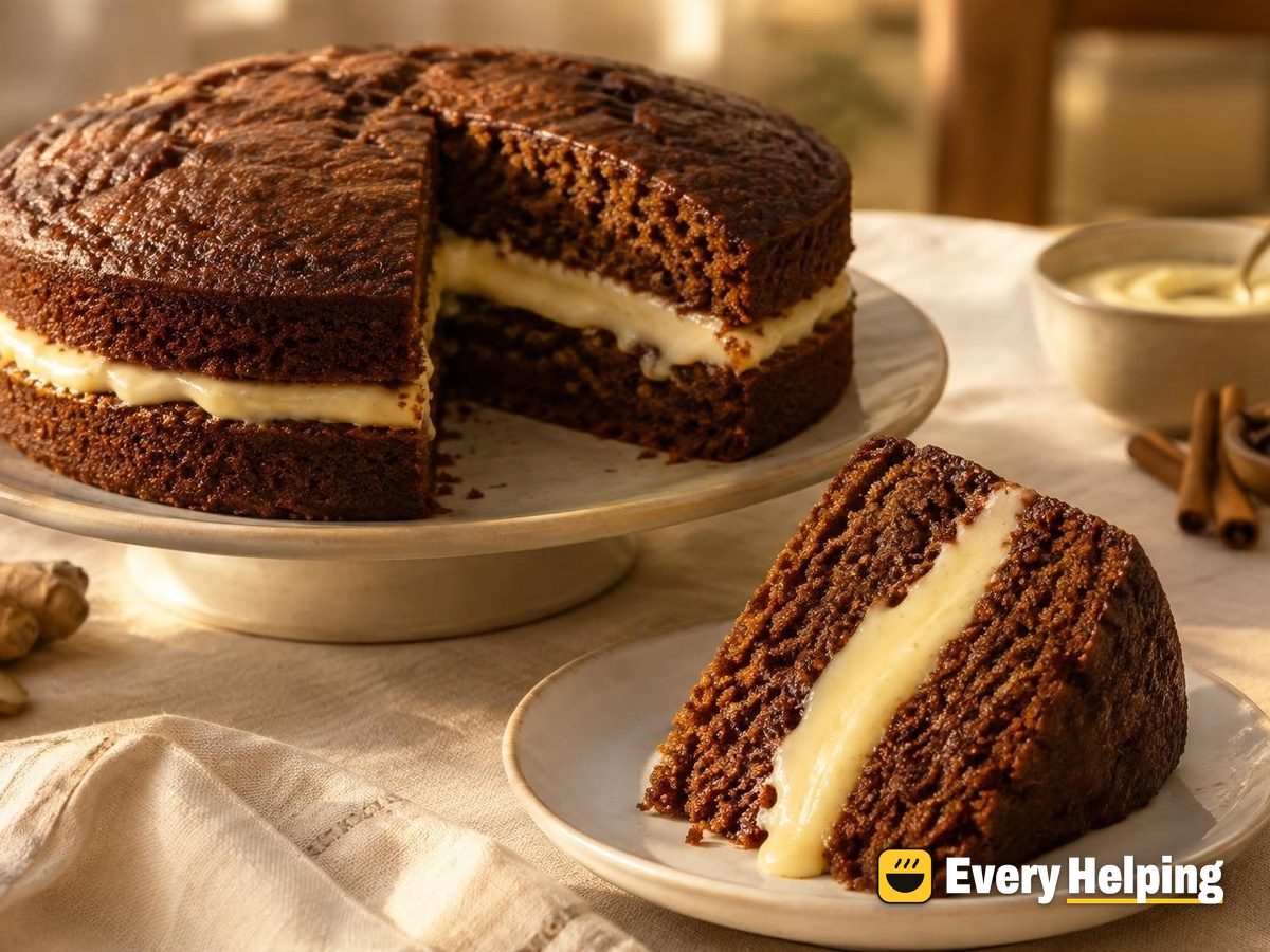 Molasses Gingerbread Cake with Vanilla Custard