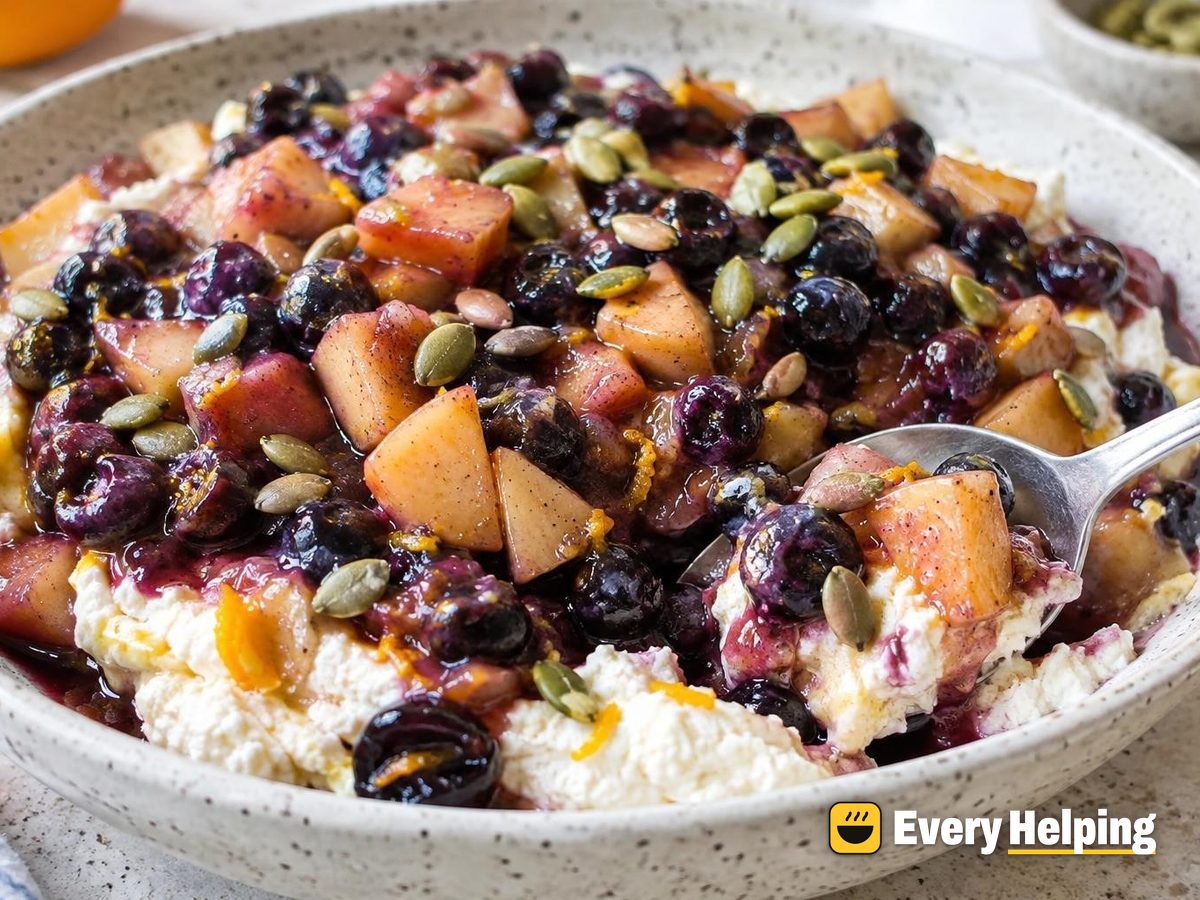 Vanilla Apple-Blueberry Compote over Ricotta