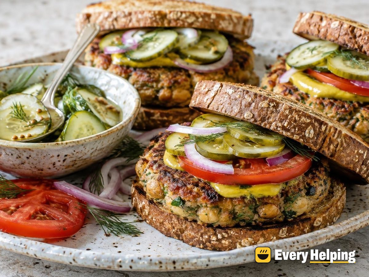 Dill Chickpea Burgers with Quick Pickles